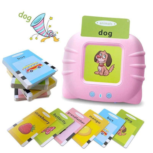 Jouet Montessori interactif avec lecteur de cartes illustrées pour l’apprentissage des mots, des sons et des animaux