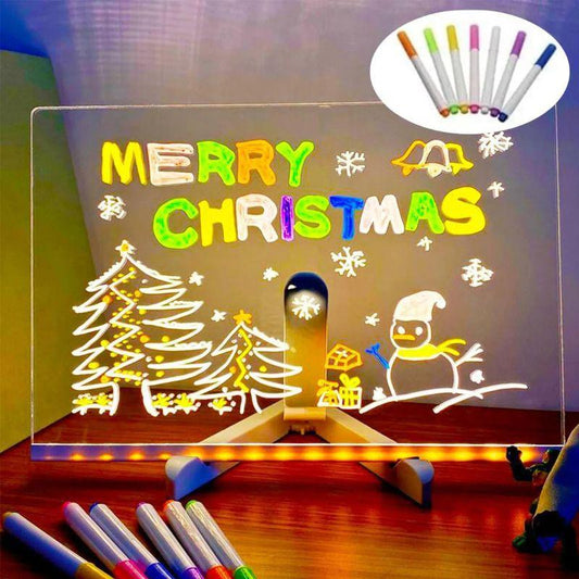 Tableau magique LED avec effet veilleuse, permettant aux enfants de dessiner la nuit avec des couleurs lumineuses